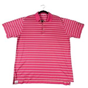 Peter Millar Striped Pink Polo Shirt Athleisure Business Casual Golf - Sz L
